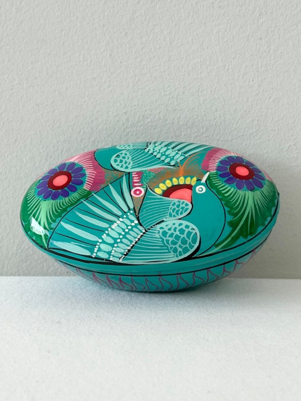 Mexican Talavera Pottery Jewelry Trinket Box Bird Floral Hand Painted Clay